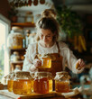 © Констянтин Батыльчук - A woman in an apron holding a jar of honey