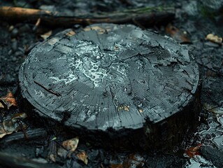 Canvas Print - Close Up of a Wet Tree Stump in a Dark Forest