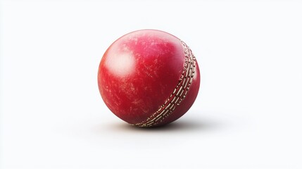 Red cricket ball on a white background close-up view of a textured and detailed sports ball with visible stitching ideal for sports-related design and advertising projects Generative AI