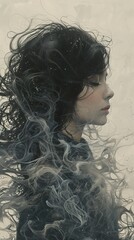 Poster - Dreamy Portrait of a Woman with Smoke