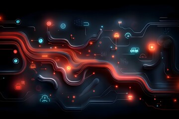 Fototapete - Surreal abstract interpretation of the interconnected nature of a smart transportation grid featuring a dreamlike composition of flowing organic shapes luminous nodes