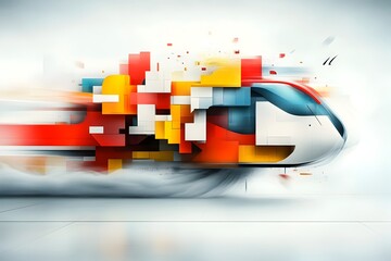 Poster - surrealist cubist inspired interpretation of an advanced multi modal transportation system featuring
