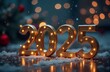 © Ana River - Happy New Year 2025 background, illustration for holiday design with lights and fireworks