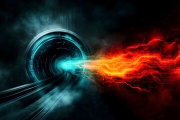 Fototapete - Surreal data driven depiction of a futuristic smart transit system featuring an organic mesh of luminous pathways undulating energy currents and technical complexity