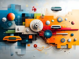 Poster - Surreal kaleidoscopic interpretation of a smart transportation grid blending organic and technological elements with hovering vehicles pulsating energy webs and abstract geometric patterns