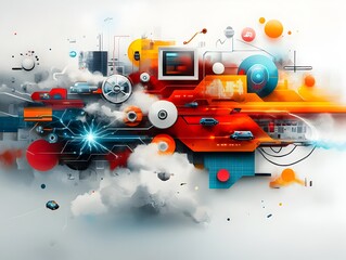 Poster - captivating surreal interpretation of a smart transportation grid blending organic and technological