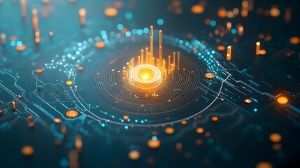 Poster - Extreme close up of a blue market investment chart showcasing intricate analysis of market data using advanced candlestick graph visualization
