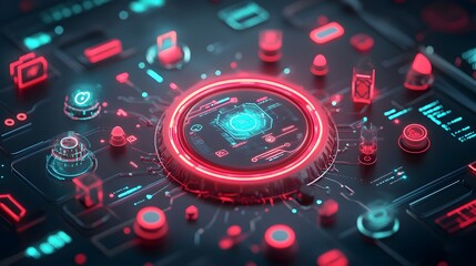 Poster - Futuristic digital backdrop featuring a vibrant fusion of technological icons binary code holographic panels and pulsing data streams with dynamic glitch effects