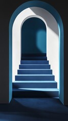 Poster - Blue staircase with archway and light contrast