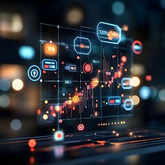Poster - Dynamic Blue Digital Financial Trading Chart Visualizing Real Time Market Fluctuations Through Precise Candlestick Data Analytics and Advanced Financial Technology Interface
