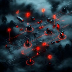 Fototapete - Conceptual representation of an intelligent transportation network interconnected hubs of multimodal transit organic rhythms of traffic and pedestrian flow generative digital art style
