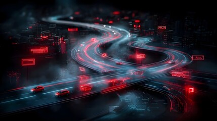 Fototapete - interpretation of the fluid movement and seamless connectivity within a smart urban transportation system featuring an intricate network of advanced infrastructure pathways