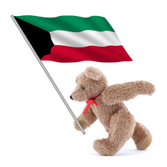 Kuwait flag being carried by a cute teddy bear