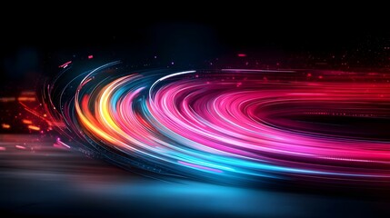 Fototapete - Dynamic and fluid transportation network visualization with vibrant colors geometric shapes and a cyberpunk inspired digital art aesthetic