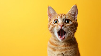 Poster - Surprised Ginger Cat on a Yellow Background