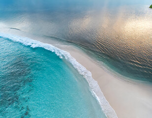 Beach background with white sand and calm waves