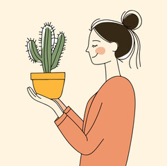 Wall Mural - A woman with cactus plant illustration