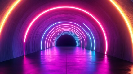 Aufkleber - Futuristic neon lit tunnel with vibrant colors, abstract background. Technology and modern art concept