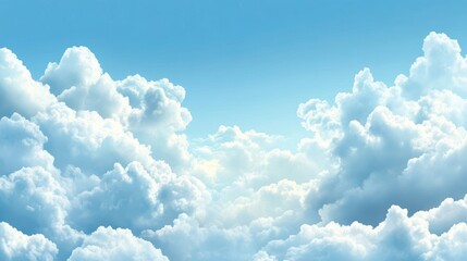 Fluffy white clouds in a clear blue sky capturing serene atmosphere and tranquility