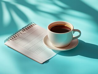 Cup of coffee and a notebook on a table