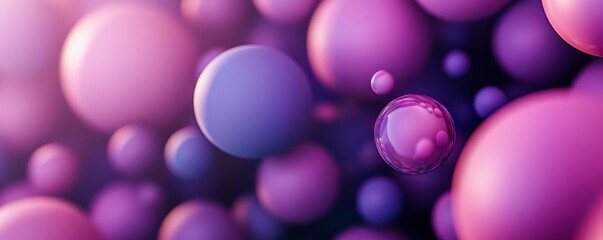 Poster - Abstract purple and pink spheres floating, futuristic aesthetic. Digital art and design concept
