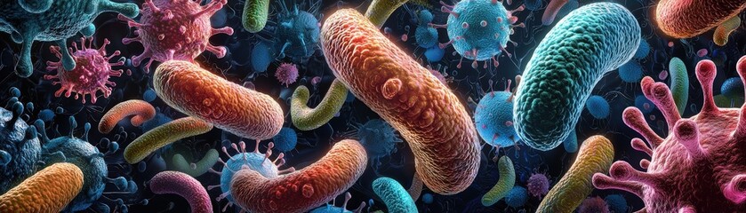 Poster - Vivid Anime Style Macro Shot of Colorful Microorganisms
