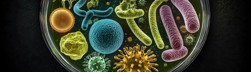 Poster - Colorful Microorganisms in Petri Dish Display