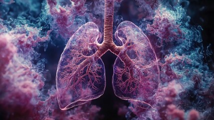 Poster - 3D Isometric Illustration of Lungs in Haunting Colors