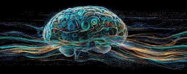 Poster - Vivid Abstract Brain with Colorful Energy Streams