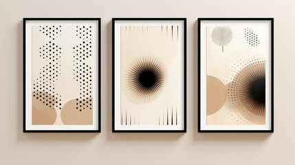 Modern Abstract Beige white black Gradient Poster Background Set Featuring Geometric Prism Shapes and Halftone Dots for Social Media and Ads.