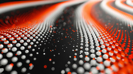 Poster - A vibrant pattern displays swirling red and white dots seamlessly merging against a deep black background, creating an engaging visual effect suggesting motion and fluidity.