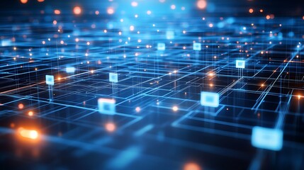 Poster - Abstract digital network with glowing nodes and lines, representing data flow and connections.