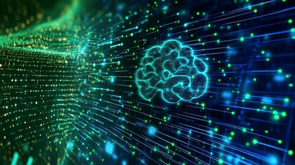 Aufkleber - A digital representation of a brain with lines and particles flowing through it.