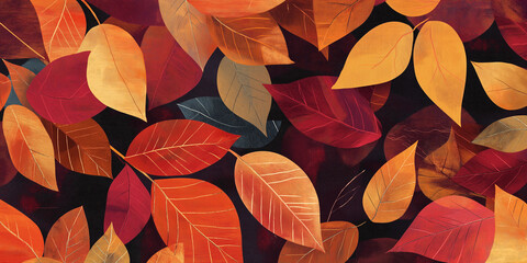 Aufkleber - Autumn leaves falling down background illustration with dark background