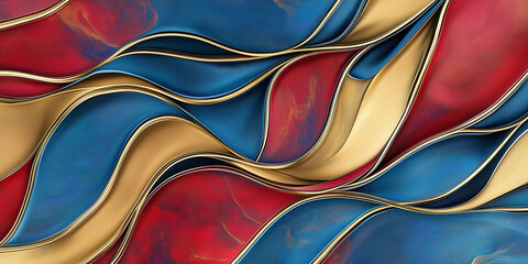 Poster - Abstract luxury background with blue and red marble and gold waves
