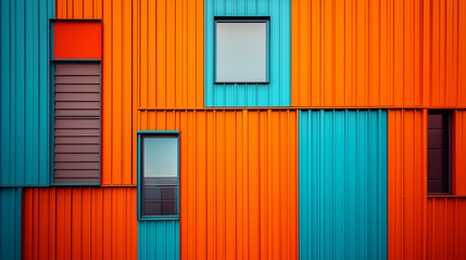 Poster - Modern facade is shining with vivid orange and turquoise colors