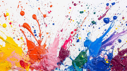 Poster - Colorful paint splashing on white canvas creating abstract design