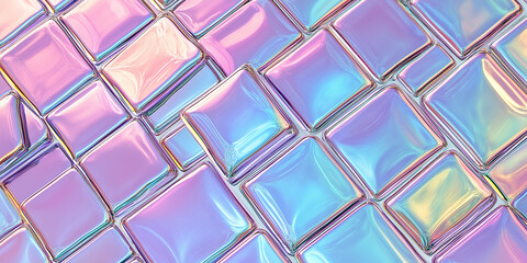 Aufkleber - Iridescent holographic square tiles seamless pattern background