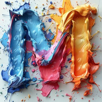 Letter M is made up of splashes of paint. Vibrant Letter Painting.