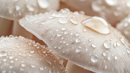 Poster - Close up of water droplets forming on white mushrooms