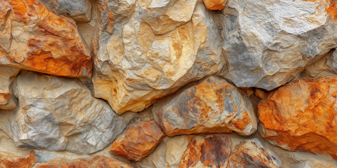 Poster - Rough natural stone wall textured background showing colorful stones
