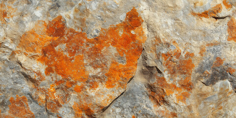 Aufkleber - Orange lichen growing on a rock face creating an abstract pattern