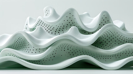 Aufkleber - This dynamic sculpture showcases a wave-like form with flowing curves and perforations, embodying the fusion of art and nature in contemporary design to ignite creativity and inspiration.