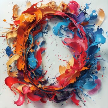 Letter O is made up of splashes of paint. Vibrant Letter Painting.