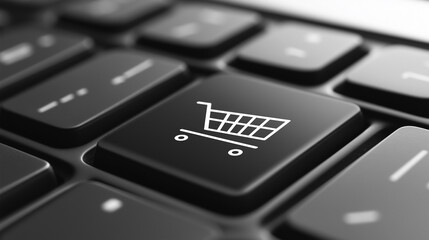 Poster - Shopping cart icon key is activating online shopping on a modern keyboard