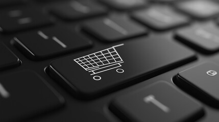Poster - Shopping cart icon key on a black keyboard is glowing