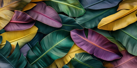 Aufkleber - Colorful tropical jungle palm and banana leaves overlapping forming vibrant green background