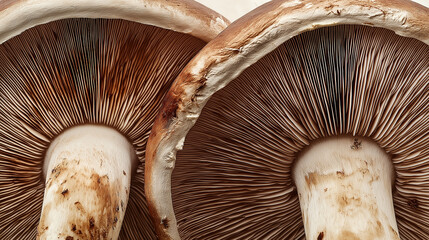 Aufkleber - Two brown mushrooms showing underside texture and gills