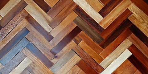 Aufkleber - Wooden boards forming a chevron pattern with a variety of colors and textures