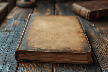 Poster - An empty notebook on a wooden desk, waiting for a creative cover design.